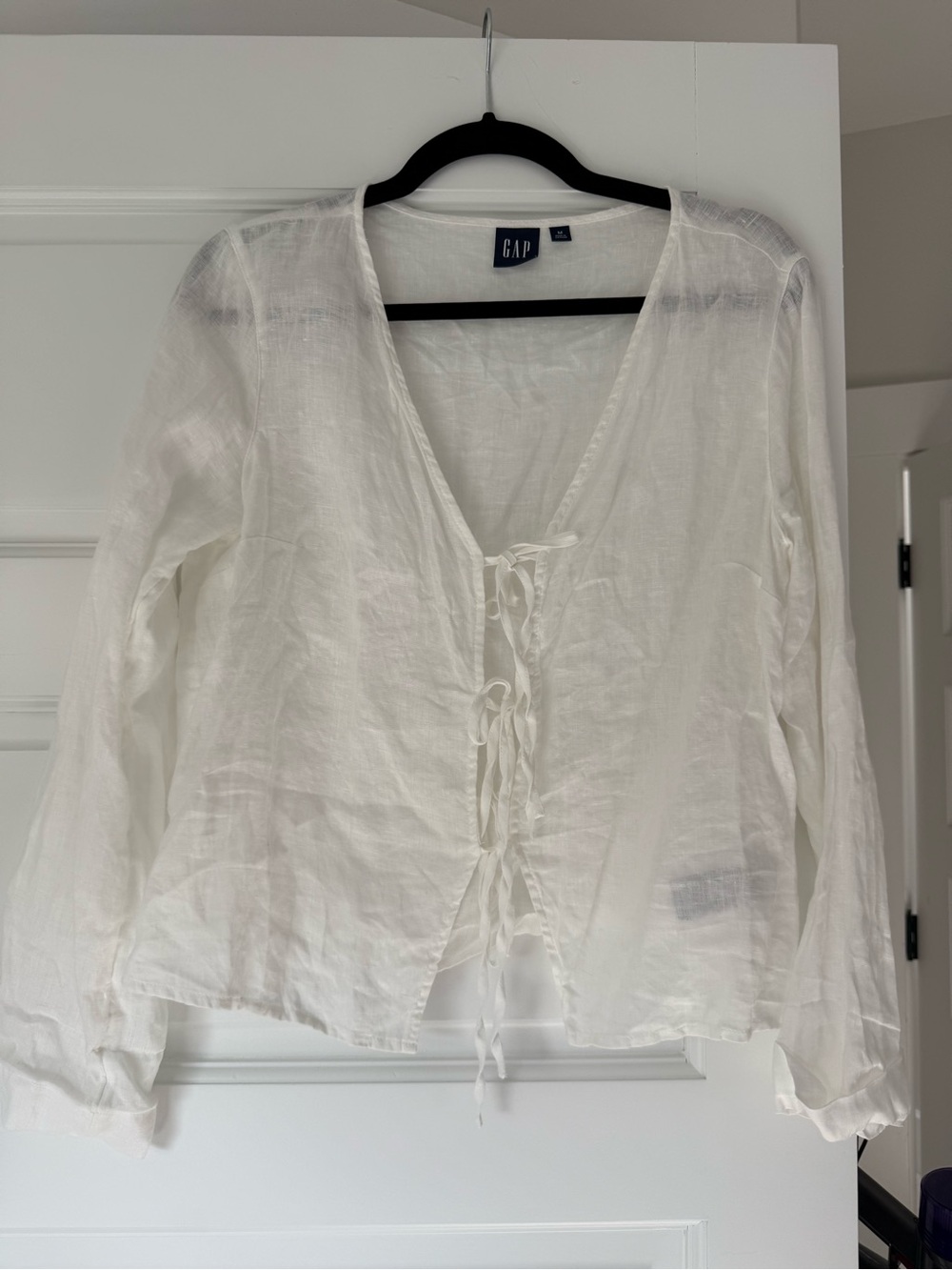 GAP White linen Tie-Front Women's Top